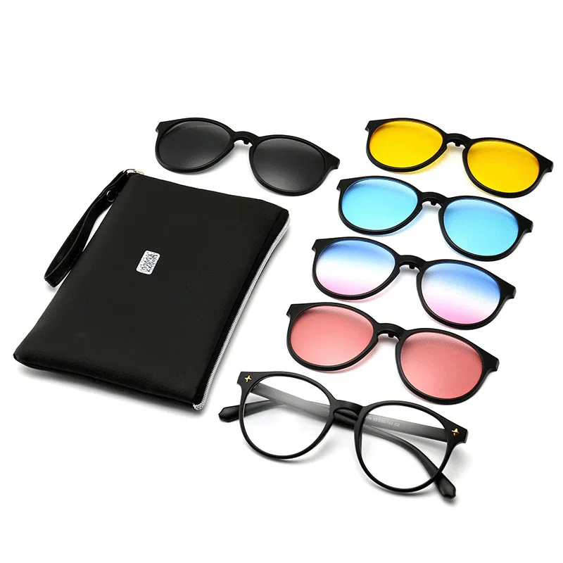 HW 2023 5 in 1 Clip on Sunglasses Man Myopia For Driving Color Change Polarized Presription Clip On Sun Glasses