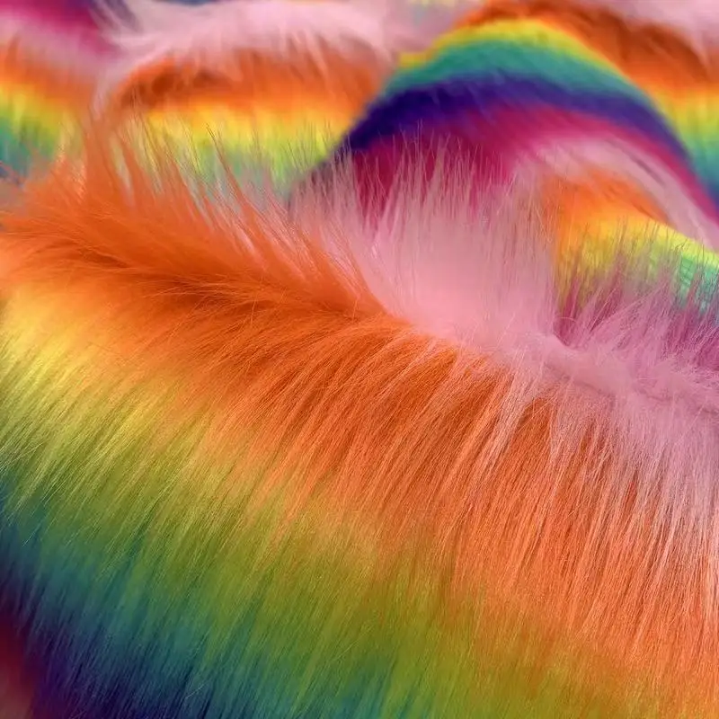 5/6 color jacquard plush rainbow long pile fur fabric artificial faux fur fabric very soft one