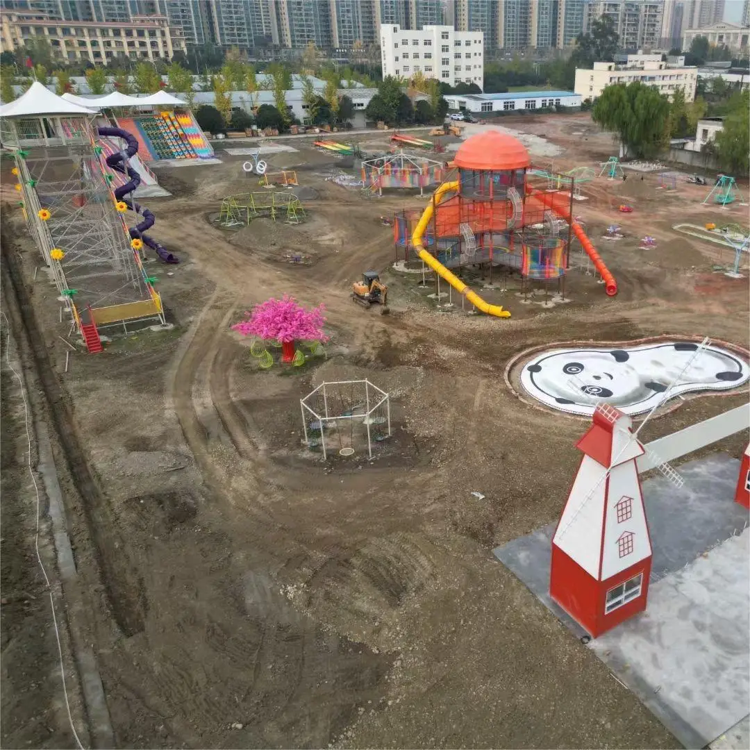 china factory cheap amusement park games patio swings  seesaw outdoors play ground kids slides and swing play