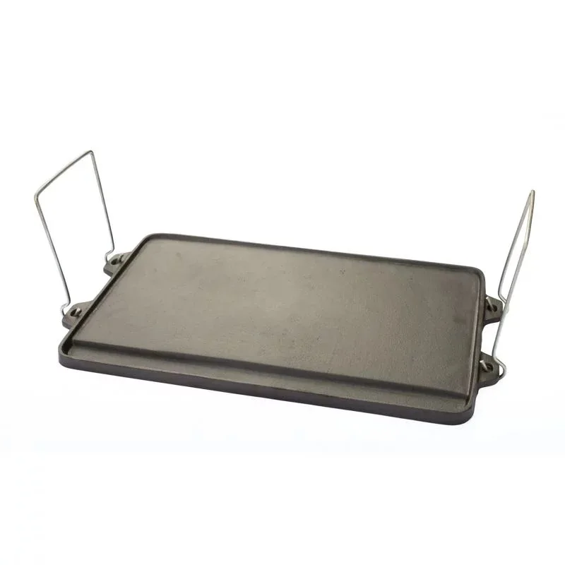 Cast Iron Reversible Grill Pan Reversible Griddle Plate with Ribbed and Flat Surface and Detachable Handles Rectangle Cooker
