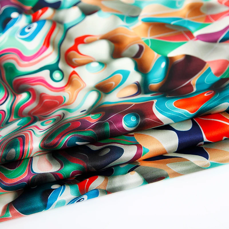 Abstract design silk satin fabric super soft colorful printed fabrics for skin-friendly clothing