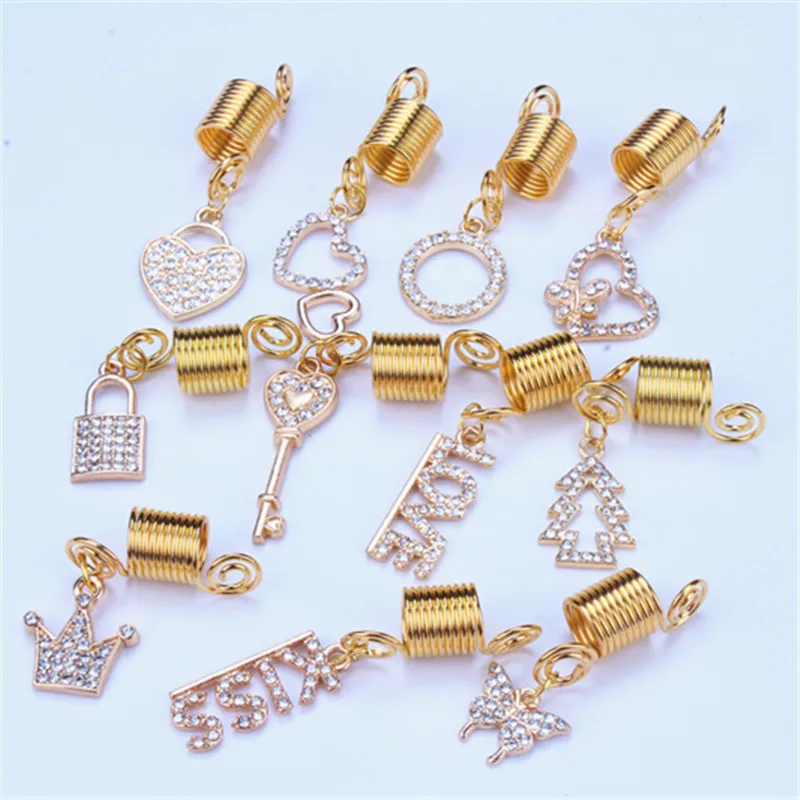 Jachon Beaded alloy heart pendant set with diamond Ethnic spiral coil Coil Spring hair ornament Dreadlocks Irish hair ring