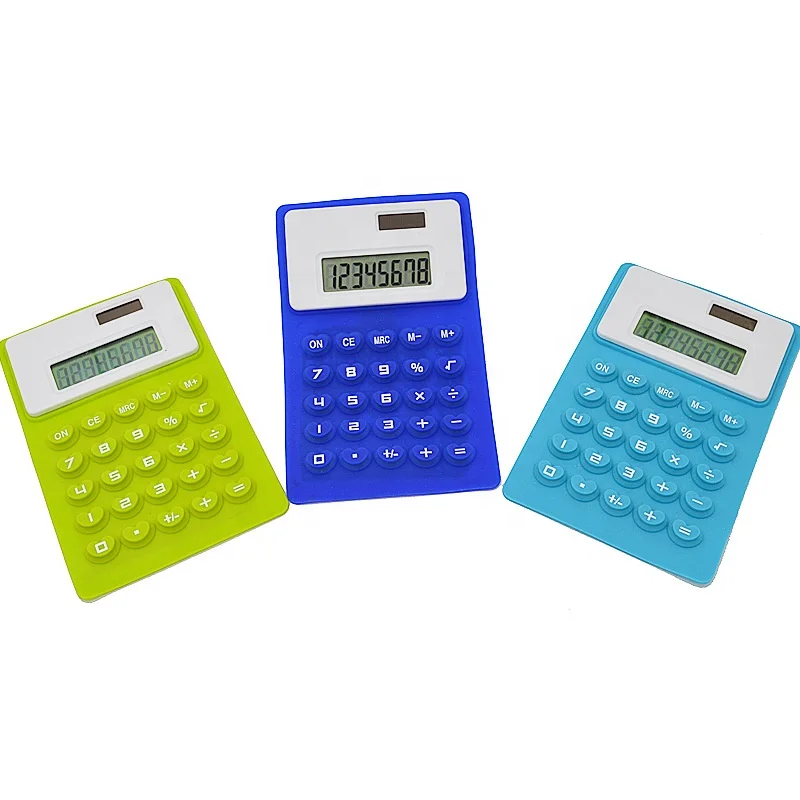Solar Power Silicone Flexible Calculator Promotional calculator two Power way Silicon rubber foldable calculator