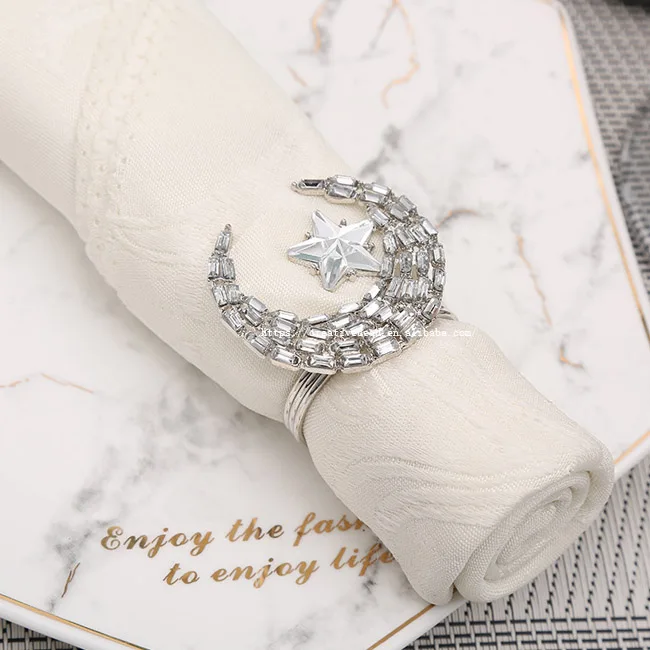 2022 New Design Moon & Star Sparkle Crystal Rhinestone Diamond Napkin Ring for Wedding