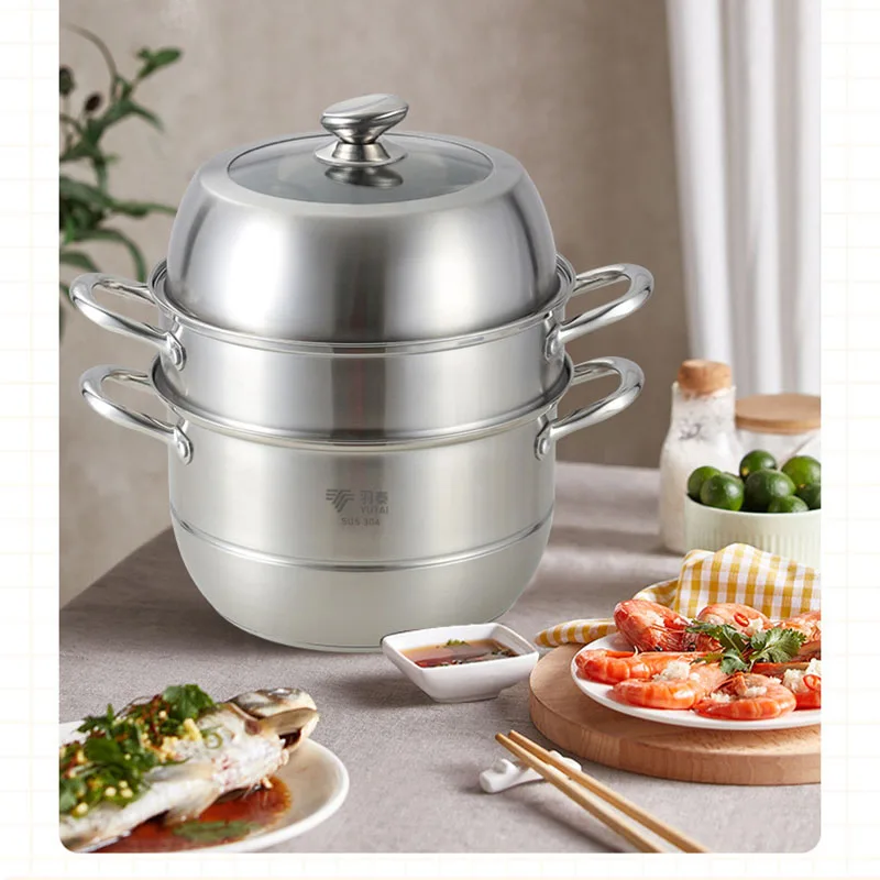 High Quality 30cm 304 Stainless Steel Steamer 3-Layer Food Steamer Pot for Cooking