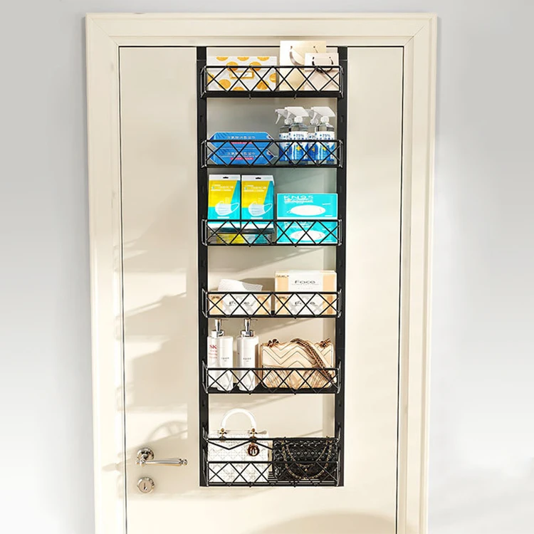 6-Tier Over the Door Pantry Organizer Spice Rack Metal Hanging Wall Mounted Household Kitchen Sundries Storage Basket