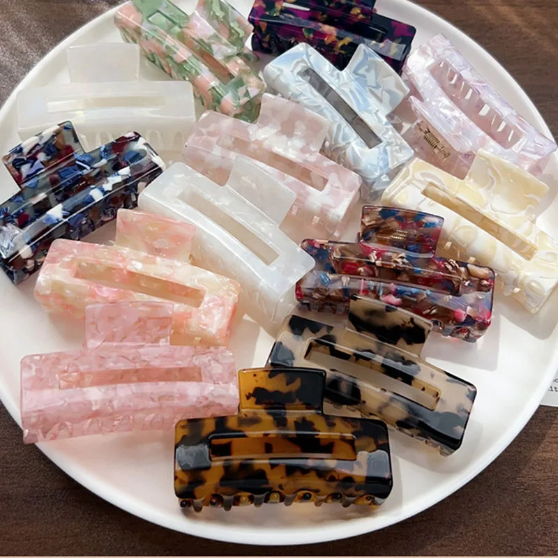 Korean 7.5 cm Acetic Acid Elegant Hair Clip Colorful Square Acetate Hair Claw Headwear Party Wholesale Accessories