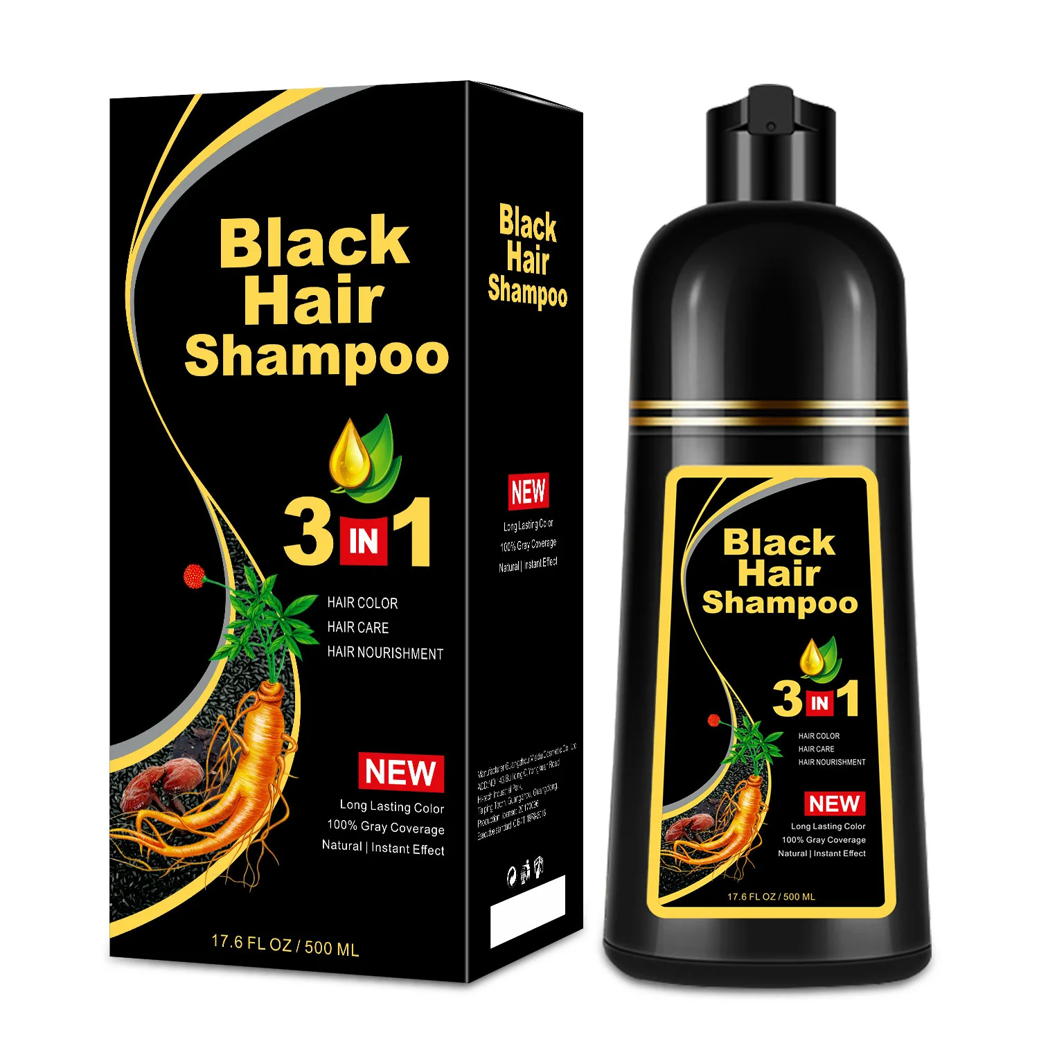 OEM ODM Black Hair Dye Shampoo 3 in 1 Natural  Semi Permanent Hair Cover Up  for Color Treated