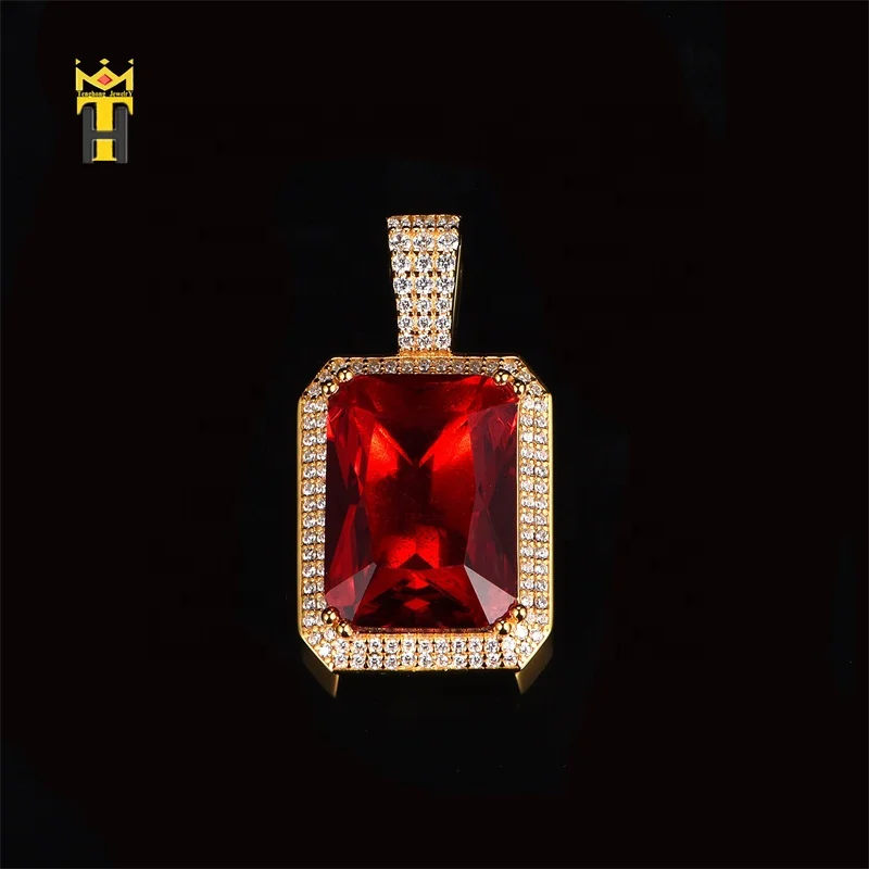 Vintage square pendant 18k gold plated cz diamond jewelry sapphire emerald gemstone necklace pendant