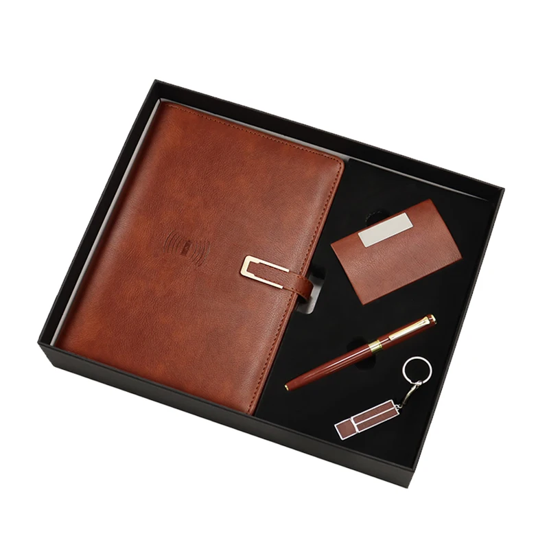 Wholesale Business Gift Power Bank Notebook Name Card Box USB Flash Drive and Pen 4 in 1 Set Souvenir Promotion Present