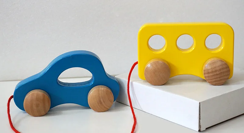 wooden baby toy wood rainbow car toys Wooden Pull Along car Toy For baby