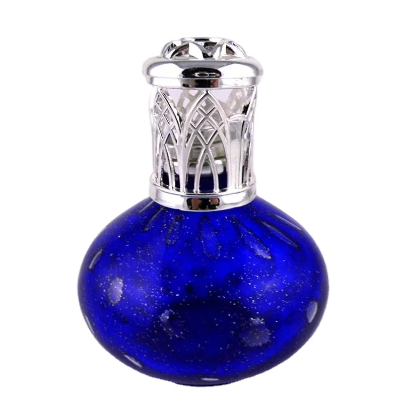 High Quality Custom ODM/OEM decorative glass cylinder kerosene ball shaped blue dot handblown clear glass aromatherapy oil lamp