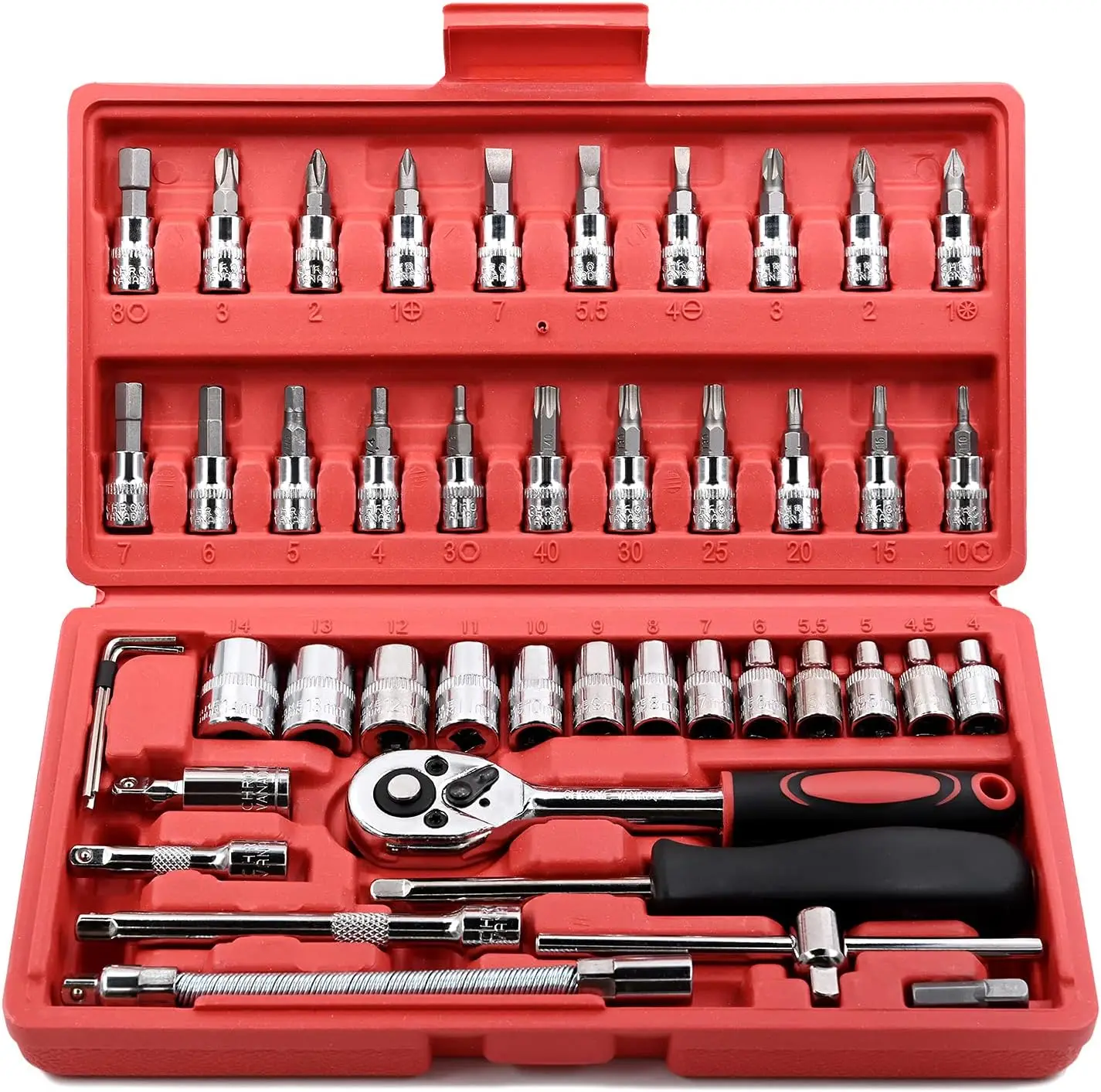 Sunbright 46 pcs Socket And Wrench Set 1/4 Box Spanner Set Impact Wrench Socket Set Of Impact Sockets