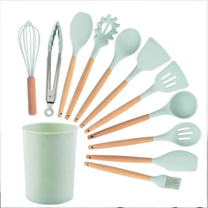 Wholesale 12 Pieces In 1 Set Kitchen Accessories Cooking Tools Kitchenware Cocina Silicone Kitchen Utensils With Wooden Handles