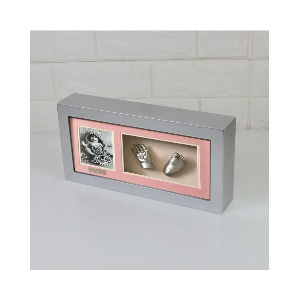 high quality silver color baby first year DIY gift photo frame Baby hand and foot casting  wood shadow box