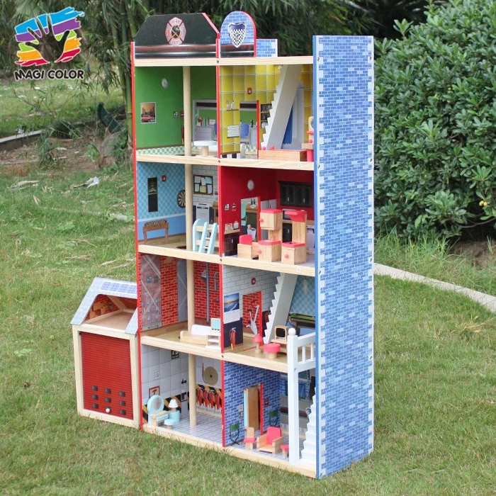 OEM / ODM 4 layers doll house wooden fire station toy for boys W06A138