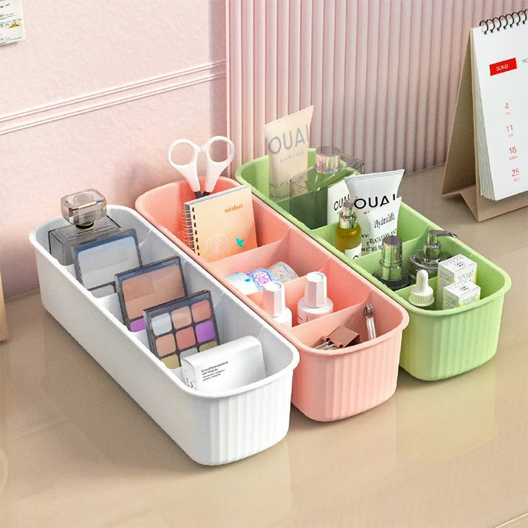 Household wardrobe drawer type underwear striped design plastic 5 compartment socks storage box