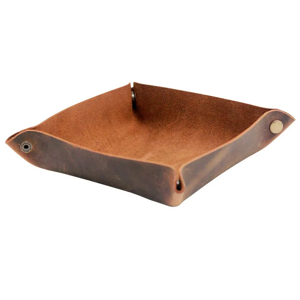 New Design Leather Folding tray for Men Leather Jewelry Catchall Key Phone Coin Box Change Caddy Bedside Storage Box