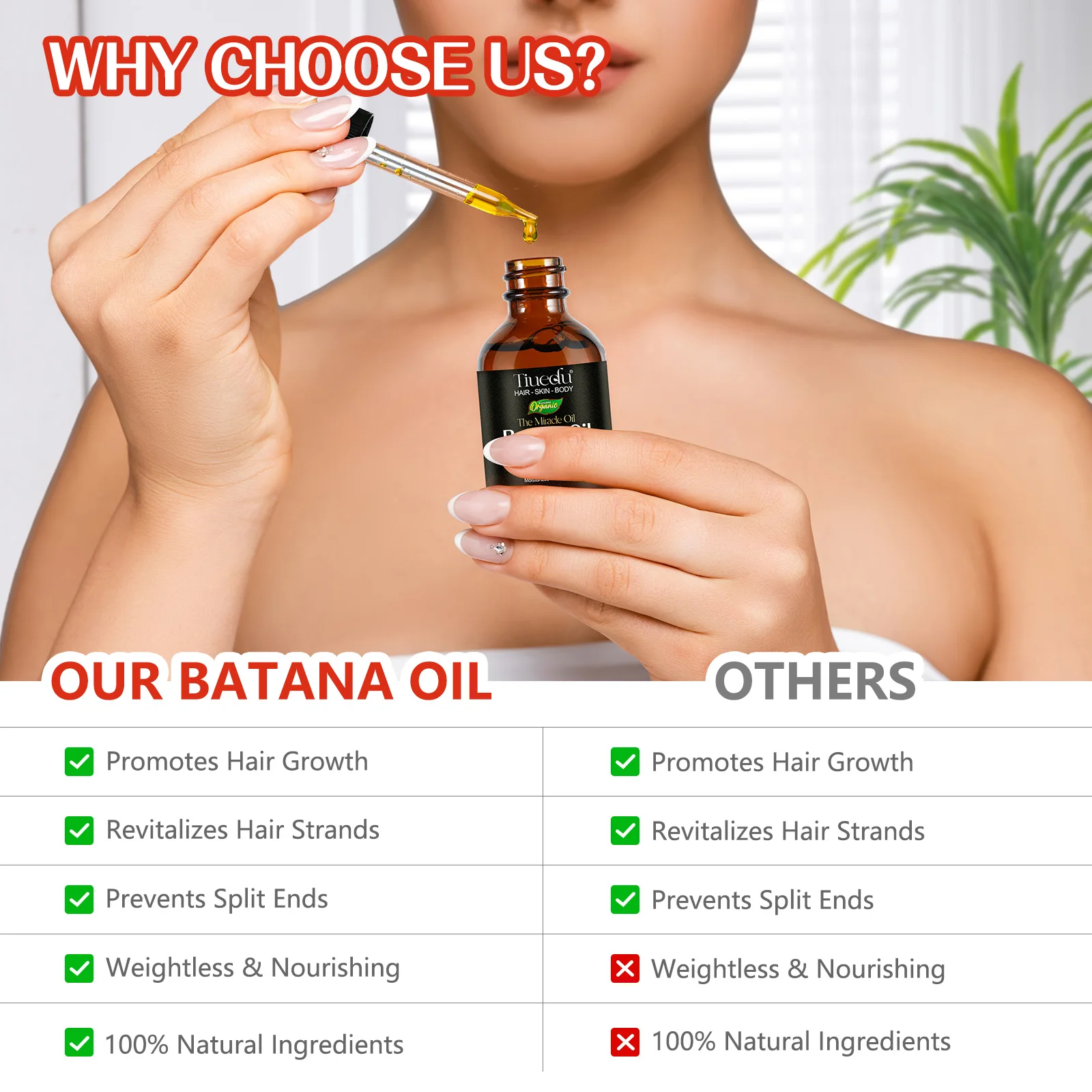 100% Pure Promotes Hair thickness Strengthens Hair Growth Batana Oil for Men & Women