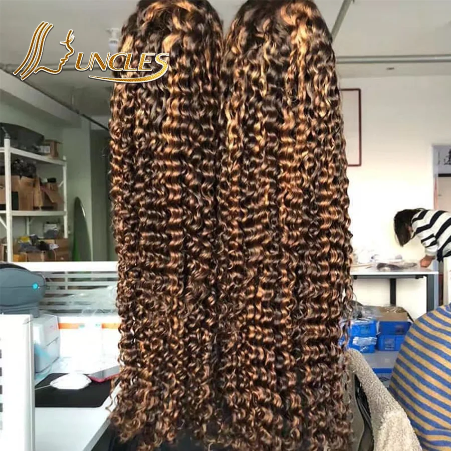 HD прозрачный 40 дюймов человеческие волосы парики с челкой из Парик HD глубоко вьющиеся синтетические волосы Выделите фортепиано цвет вьющиеся парик предварительно вырезанные сырьевые девственные