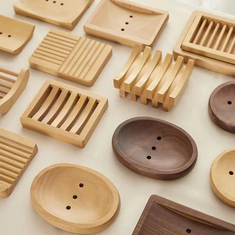 Wholesale Beech Walnut Bamboo Wood Soap Box Soap Holder Dish Self Draining