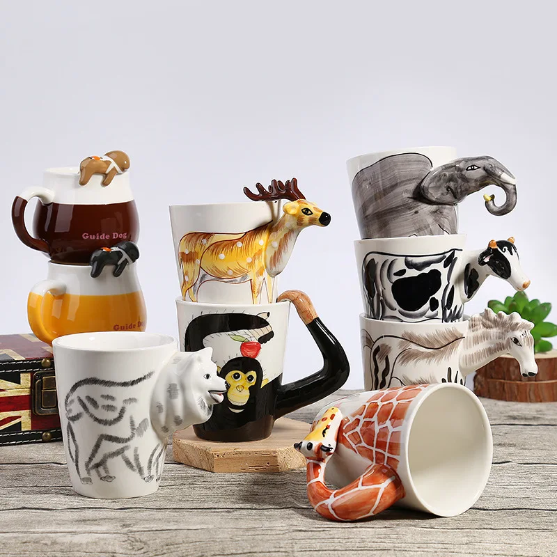 
Hot sale Pure Hand-painted Cerami canimal 3d mug rabbit ceramic coffee mug bunny ceramic mug with tentacle handle 