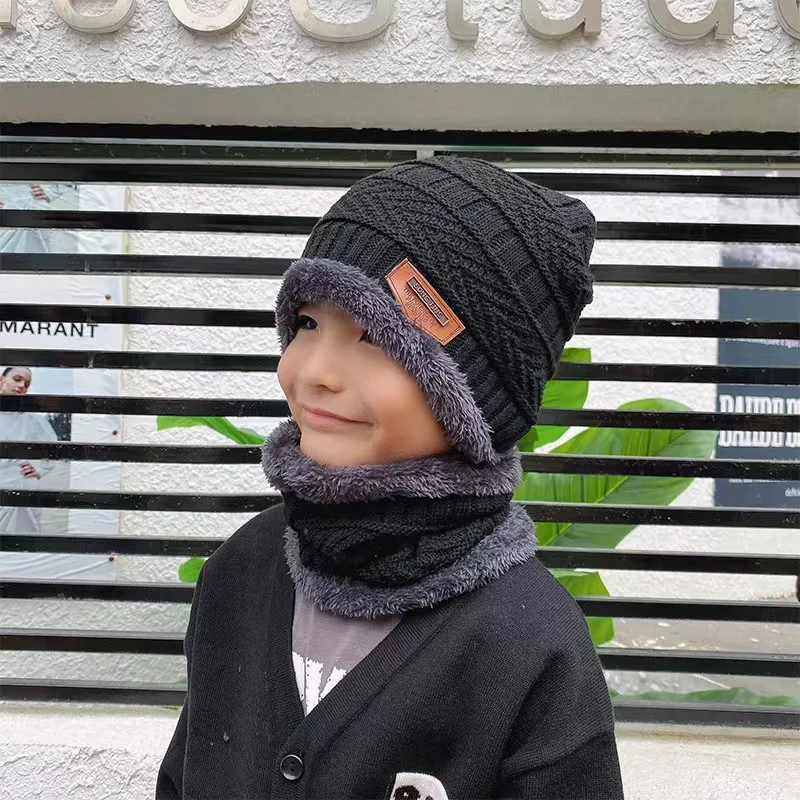 Wholesale Thick Winter Warm Hats With Scarf For Kids Crochet Knitted Cap Scarf Set