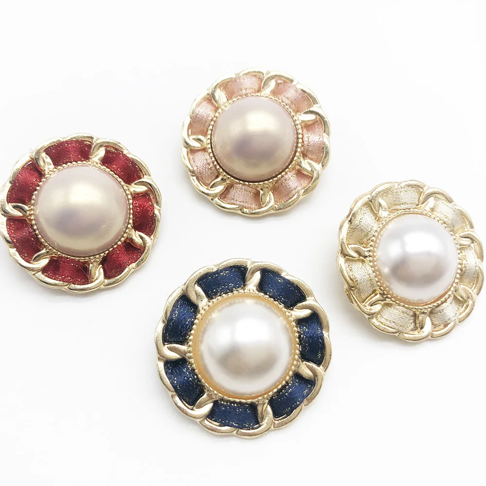 New Arrival pearl gold Crystal ribbon metal alloy half ball round Rhinestone Buttons