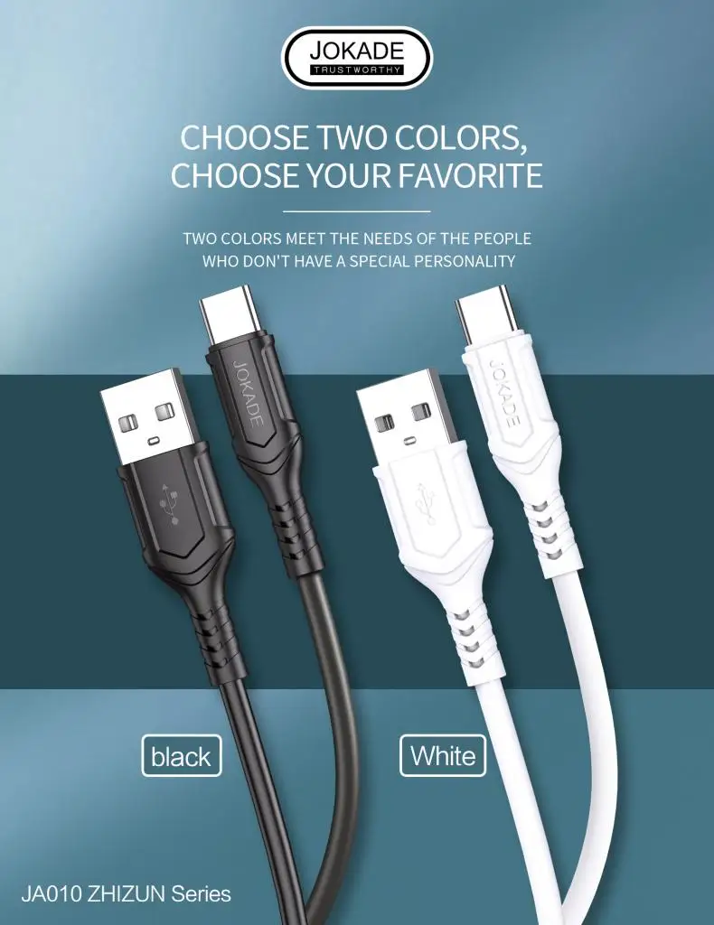 JOKADE оптовая продажа дешевый прочный 1 матер ПВХ провод Интеллектуальный Usb Type C 3A кабель для быстрой зарядки и передачи данных мобильного телефона