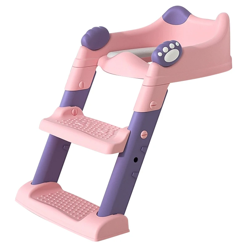 Folding Potty Ladder With Soft PVC Cushion Baby Toilet Trainer Seat Step Stool Collapsible Children Ladder Potty Training