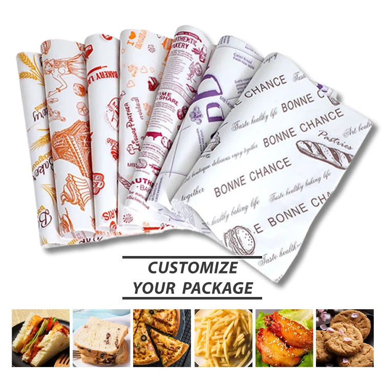Recyclable Customized Logo Greaseproof Wax Burgers Fried Chicken Fries Wholesale Printed Paper Food Grade Sandwich Packaging