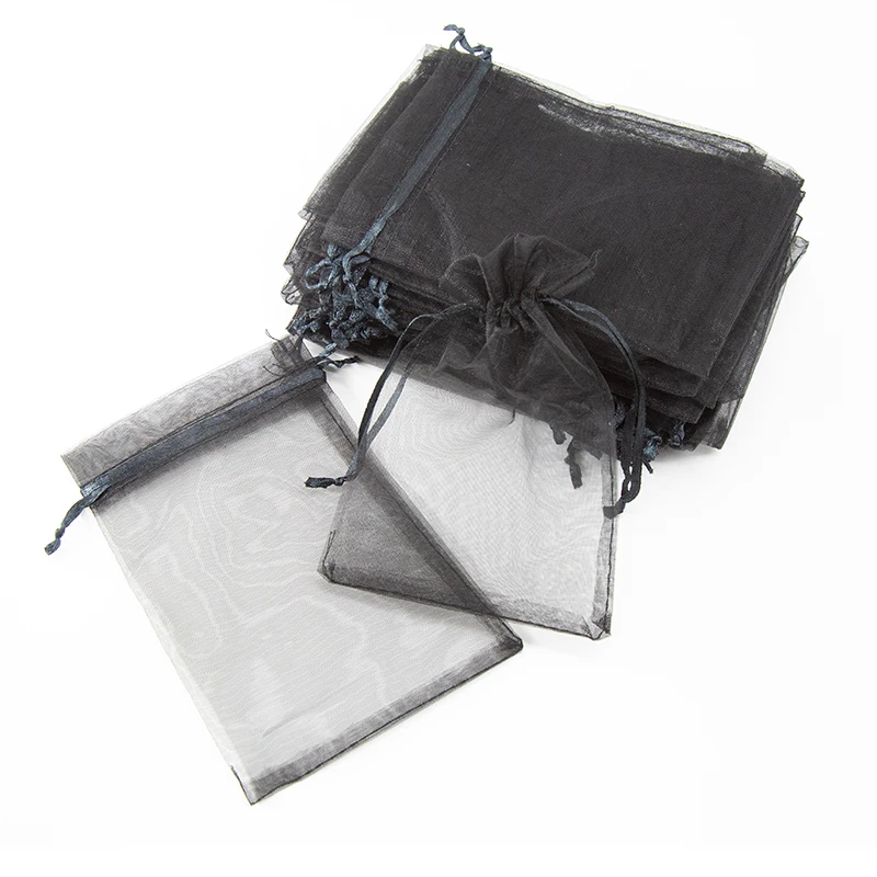 gift sheer packaging custom black organza gift bags with logo drawstring 10 x 15 cm wholesale