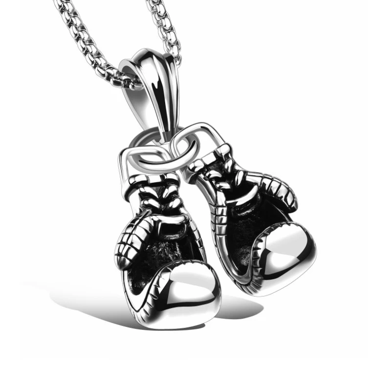 New Vintage Style Fashion Jewelry Stainless Steel Unique Design Boxing Pendant Necklace For Men