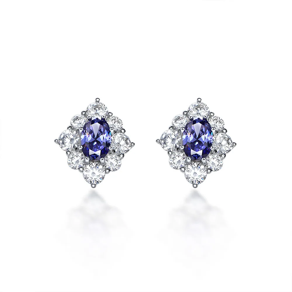 Popular lady elegant high 6*9mm carbon zirconia stones 925 sterling silver stud earrings for women gift or party wear
