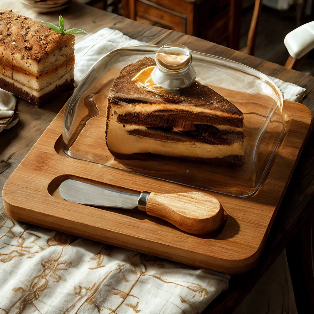 2024 New glass lid cheese butter cheese cake dessert box Nordic style Butter dish with knife