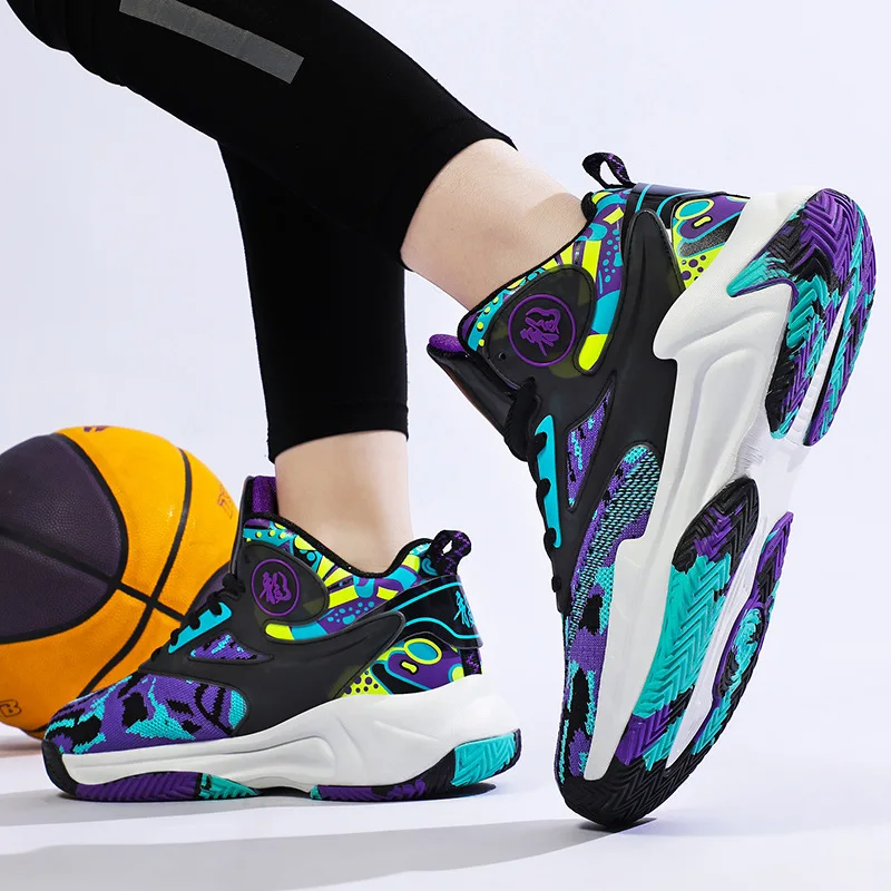 New anti-slip shock absorbing sports breathable flying woven basketball shoes comfortable soft soled running shoes