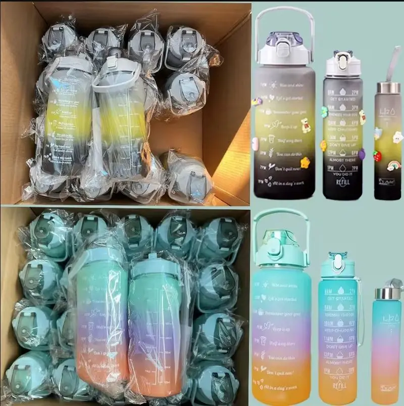 2 л 3 в 1 одна бутылка для напитков Juego De Botellas Agua набор шт. Мотивационная походная пластиковая воды с соломенной крышкой
