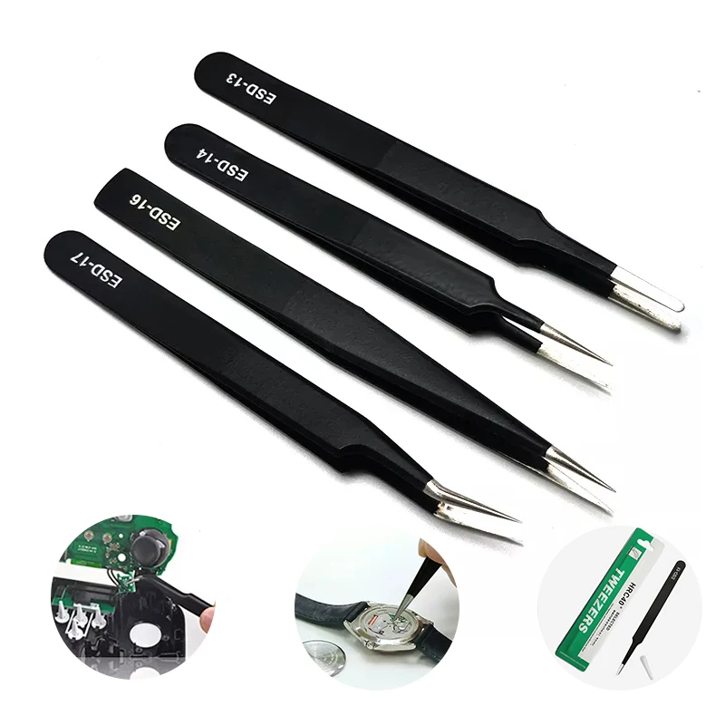 Precision black stainless tweezers ( vetus ) esd-12 esd stainless steel esd tweezer