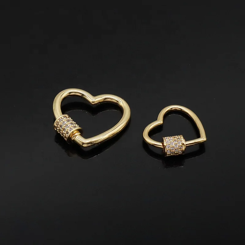 Customized DIY Connector Clasp Lock Heart Charm CZ Gold Plated Screw Carabiner Heart Clasp For Women Bracelet Necklace Making
