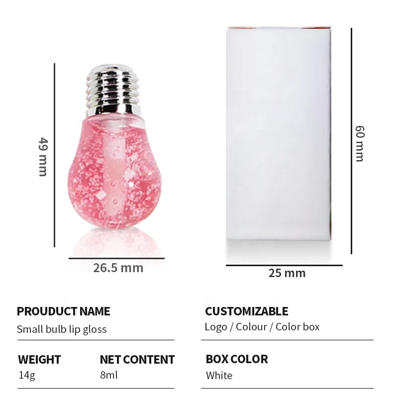 Wholesale Custom Fruit Flavor moisture Shiny Glitter Small Sliver Light Bulb Lip Gloss Vegan Lip Oil Clear Lipgloss For Kids