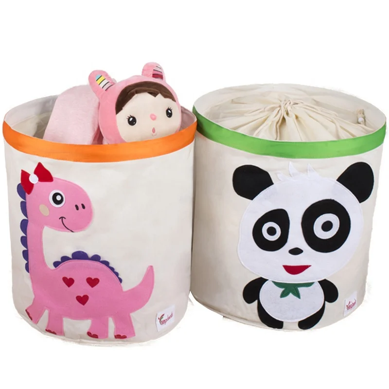Wholesale Collapsible Multifunctional Cartoon Cute Dirty Clothes Basket Waterproof Layer Canvas Storage Round Bucket