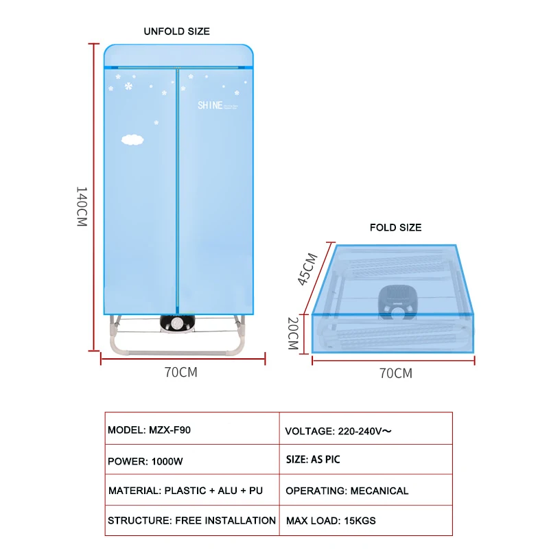 
Foldable free installation rectangle clothes dryer 