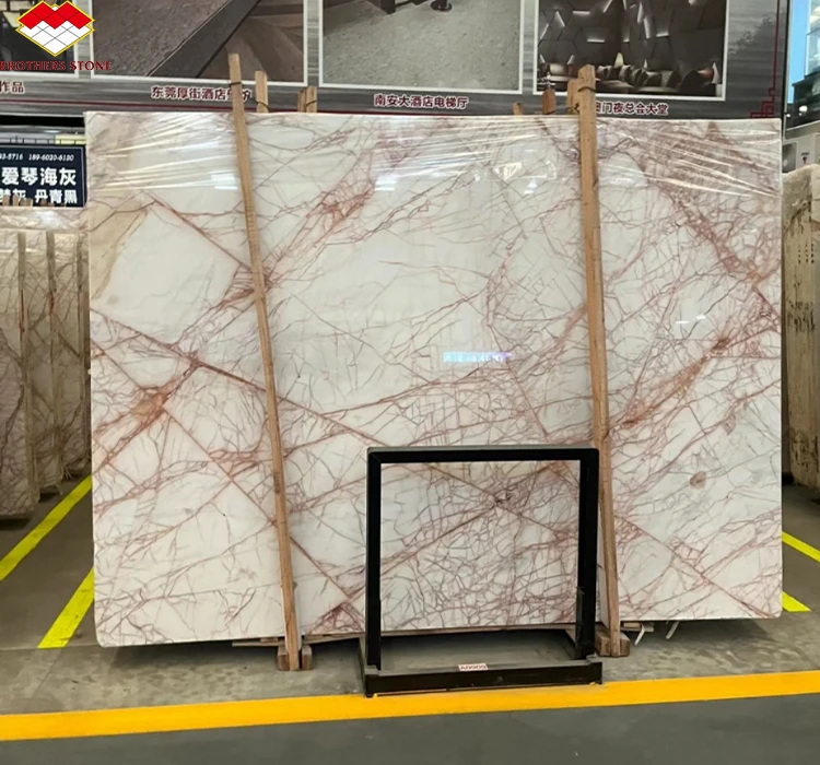 Modern Polished Natural Dolomite Spider Red Veins Marble Stone Red Line White Jade Marbles For High-end Hotels Decoration