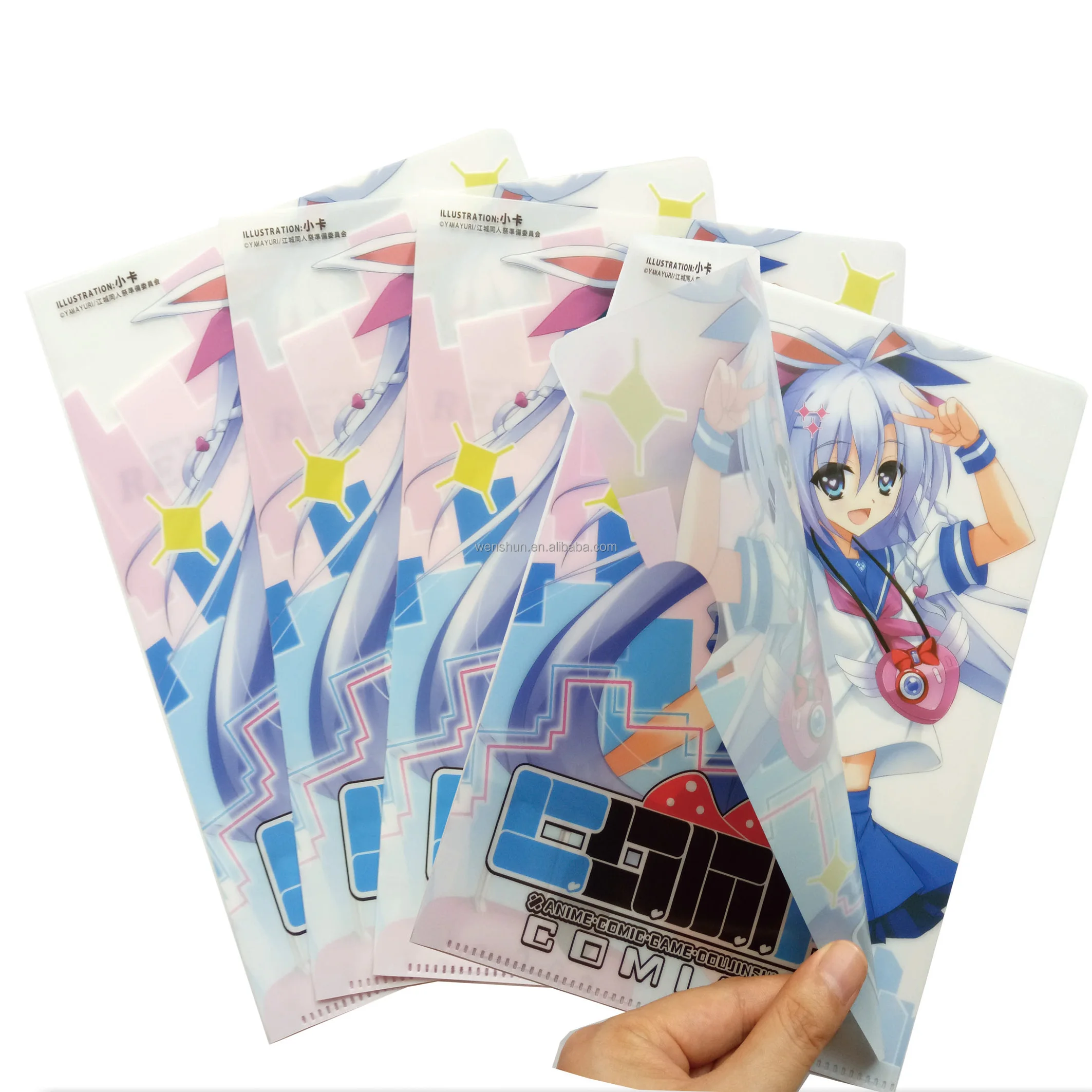 Custom Durable A3 A4 A5 Size L Shape PP/PVC Japanese Plastic File Folder with Cartoon