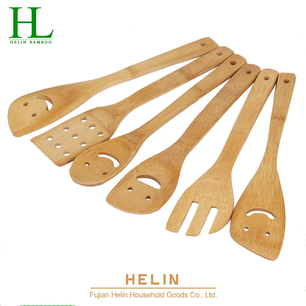 6 Pieces Bamboo kitchen utensils set with holder utensil holder kitchen