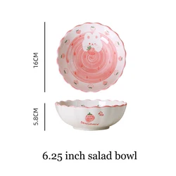 Creative Microwave Bowls Set Cartoon Diner Set Plate Ceramic Strawberry Rabbit Dinner Service Dinnerware Set