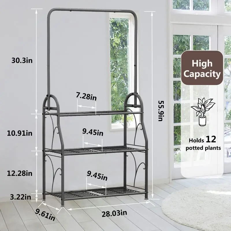 Indoor Outdoor High Angle Hanging Plant Stand Metal Planter Ladder For Room Balcony Garden Patio Multi Plant Stand 3 Tiers