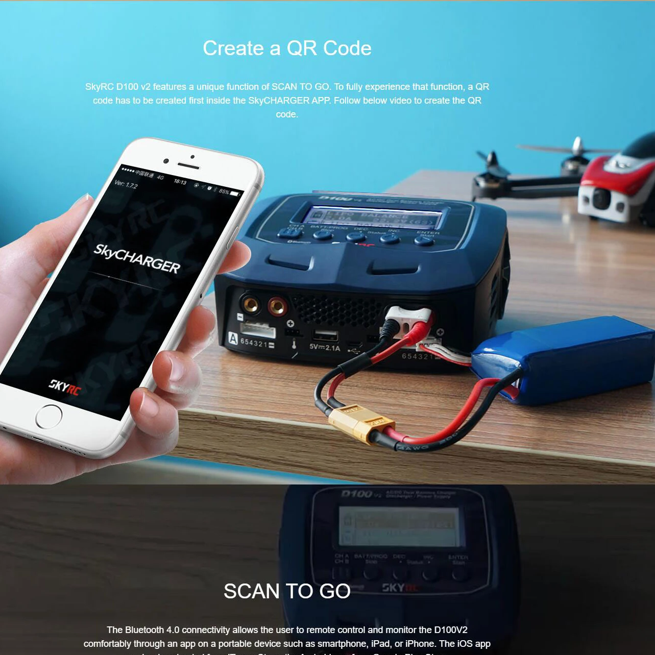 SKYRC D100V2 AC DC Lipo Battery Balance Charger 1S-6S Dual 100W DC Power Supply for LiPo/Life/LiIon/LiHV/NiMH/NiCd/Pb RC Charger