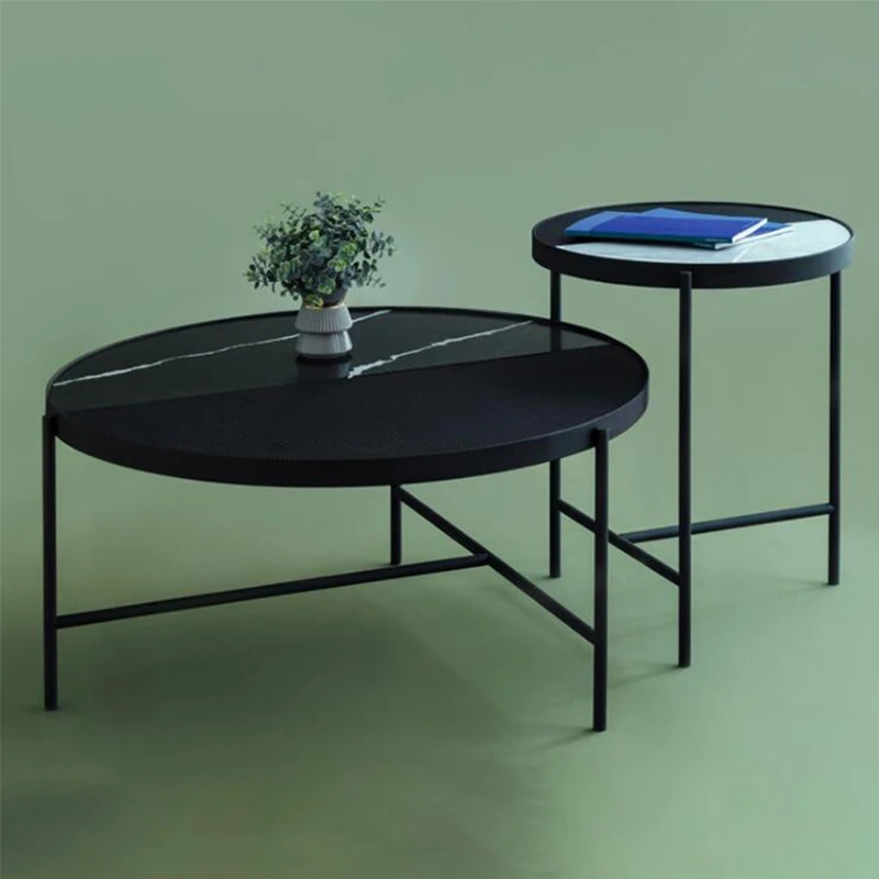 Modern Black Coffee Table Side Table With Metal Frame Natural Marble Living Room Furniture Decor