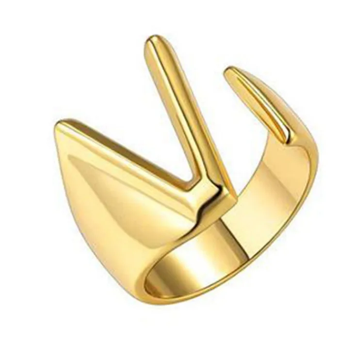 Персонализированное A-Z 26 английское пептидное стальное письмо Золотое кольцо для ногтей Открытое пальца женщин